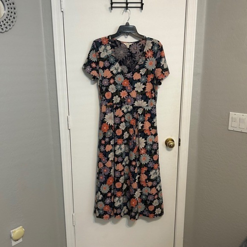 Organic cotton vintage floral print cottagecore casual dress size 10